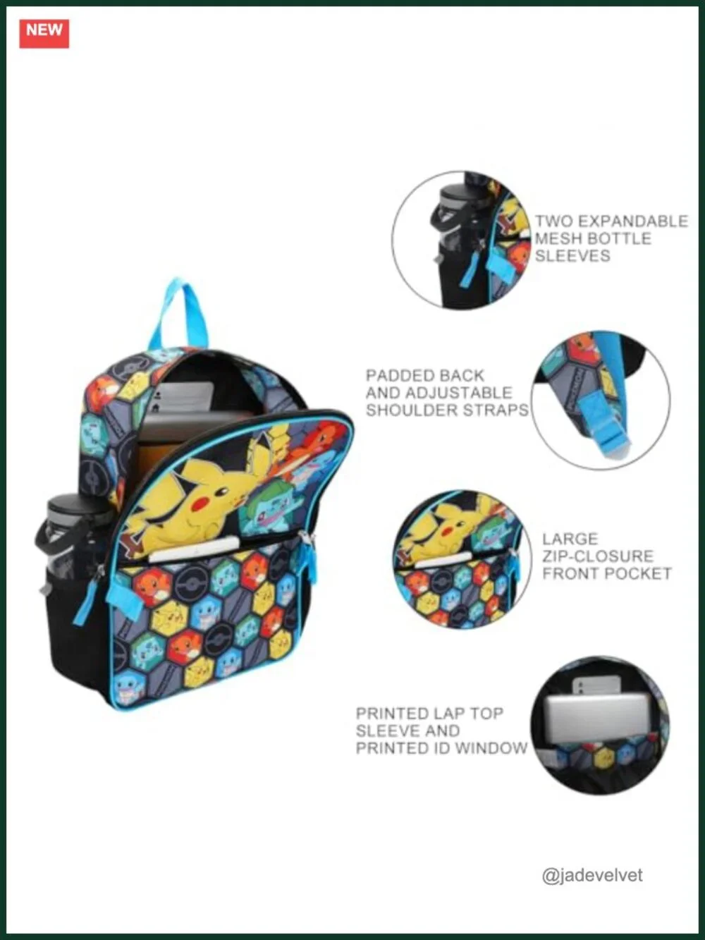 Pokemon Starters Backpack Set with Padded Cases and Lanyard for Kids